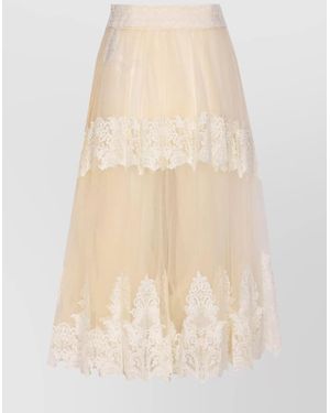 Elisabetta Franchi Couture Skirt Lace Detailing - Natural