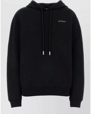 Off-White c/o Virgil Abloh Cotton Hooded Sweatshirt Drawstring Embroidered Back - Black