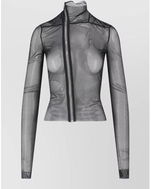 Rick Owens Sheer High Neck Fitted Long Sleeve Jacket - Gray