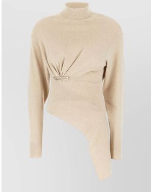 Lanvin Wool Cashmere Ribbed High Neck Jumper - Natural