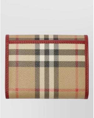 Burberry Check Folding Wallet Contrast Trim Zip - Natural