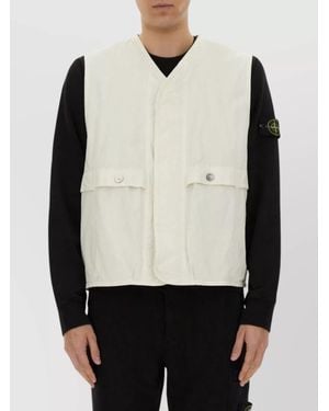 Stone Island Logo Sleeveless Vests With Button And Side Pockets - Multicolor