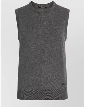 Dolce & Gabbana Cashmere Sleeveless Top Ribbed Hem - Gray