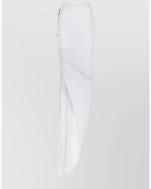 Rick Owens Midi Skirt Asymmetric Hem Drawstring Ruched Slit - White