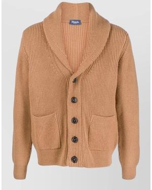 Drumohr Shawl Collar Knit Jacket Long Sleeves Pockets - Brown