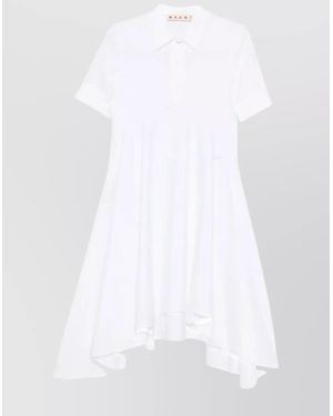 Marni Asymmetrical Cotton Dress Featuring Gathered Detail - White