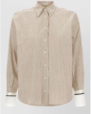 Brunello Cucinelli Striped Cotton Shirt - Natural