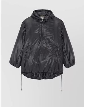 Saint Laurent Adjustable Drawstring Hooded Jacket With Shiny Finish - Grey
