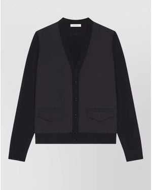 Givenchy V Neck Cardigan Front Pockets Ribbed Trims - Blue