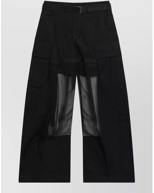 Sacai Wide Leg Cargo Trousers Belt Loops - Black