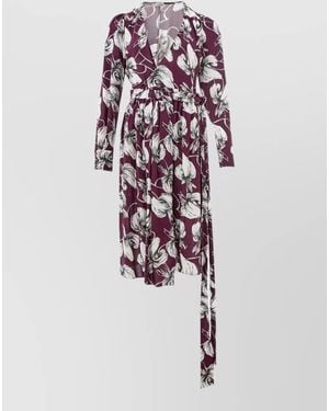Lardini Floral-Print Viscose Asymmetric Wrap Midi Dress - White