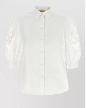 Valentino Garavani Macramé Detail Shirt Puff Sleeves Tailored - White