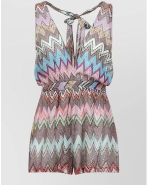 Missoni Chevron Pattern Sleeveless V Neck Short Jumpsuit - Gray