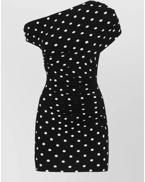 Self-Portrait Polka-Dot One-Shoulder Short-Sleeve Mini Dress - Black