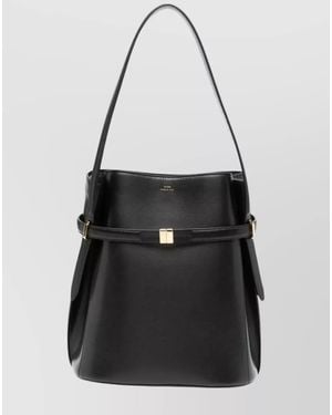 TOTEME Leather Belted Bucket Cross-Body Bag - Black