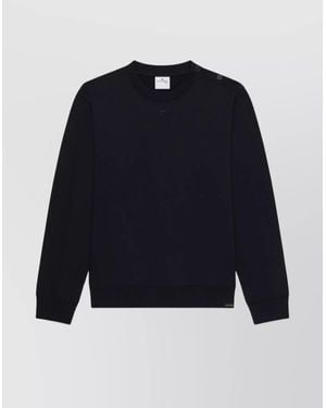 Courreges Cotton Buttoned-Shoulder Crewneck Sweatshirt - Blue