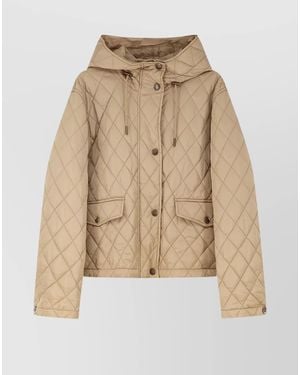 Burberry Quilted Hooded Nylon Jacket Featuring Pockets - Natural