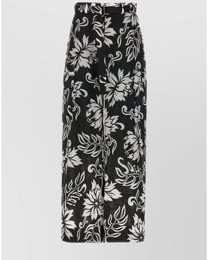 Sacai Belted High Waist Floral Print Trousers - White