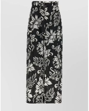 Sacai Belted High Waist Floral Print Pants - White