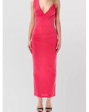 Balmain Draped Sleeveless V-Neck Maxi Dress - Pink