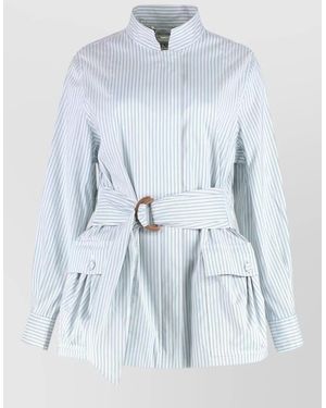 Fendi Cotton Jacket Belt Striped Pockets - Blue