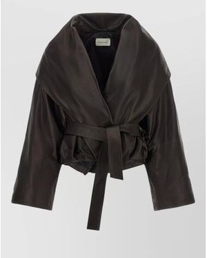 Magda Butrym Leather Belted Shawl Collar Coat - Black