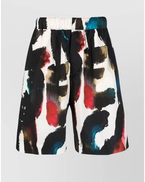 McQueen Cotton Logo Print Straight Leg Deck Shorts - Red
