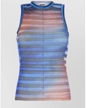 Jean Paul Gaultier Printed Mesh Tank Top - Blue