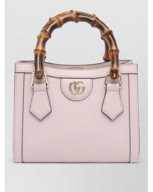 Gucci Tote Bag Top Handles Silk Nylon Bamboo Strap - Pink