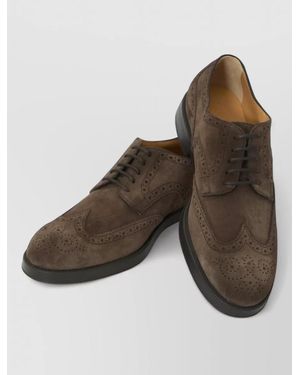 Tod's Suede Lace Up Brogues Leather Sole - Brown
