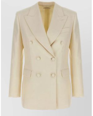 Brioni Flavia Blazer Back Vent Front Flap Pockets - Natural