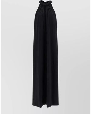 Nude Bow Detail Floor Length Halter Dress - Black