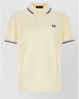 Fred Perry Piquet Shirt Polo Collar Short Sleeves - Natural