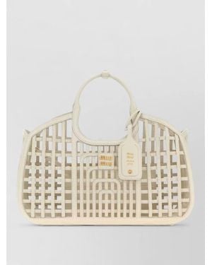 Miu Miu Leather Shopping Tote Bag Unique Silhouette - Natural