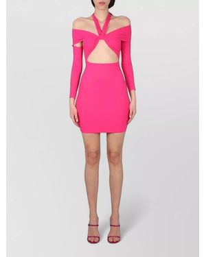 Amazuìn Crossed Strap Knot Back Mini Dress - Pink