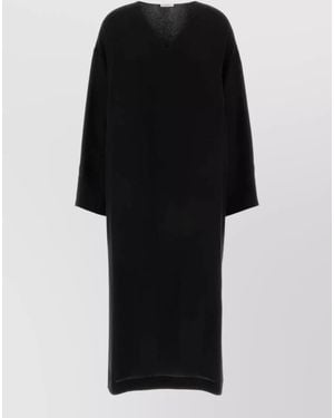 The Row Crepe Heloise Dress Long Sleeve Midi - Black