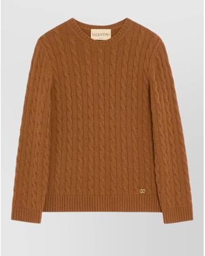 Valentino Cable Knit Top Ribbed Cuffs Hem - Brown