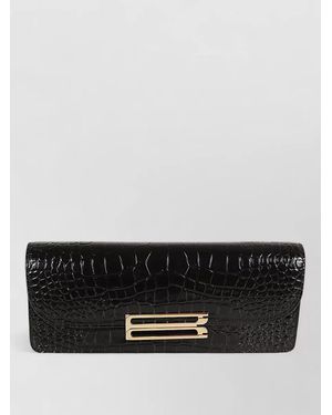 Victoria Beckham Dorian Crocodile Texture Rectangular Clutch Bag - Black