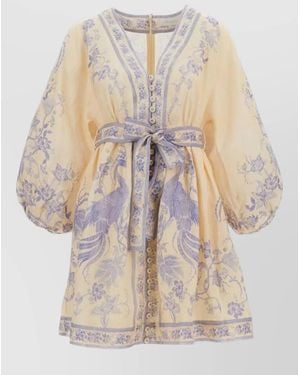 Zimmermann Indra Linen Dress Button Waist Tie - White