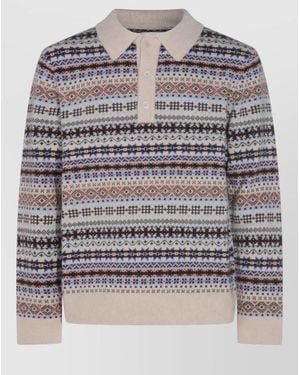 NN07 Crewneck Sweater Patterned Design Ribbed Cuffs Hem - Gray