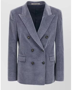 Tagliatore Cashmere Corduroy Double-Breasted Blazer - Blue
