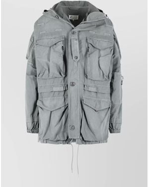 Maison Margiela Cotton Blend Parka Hooded Design Drawstring - Grey
