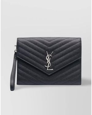 Saint Laurent Quilted Clutch With Detachable Wrist Strap - Black