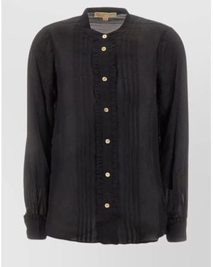 Michael Kors Silk Blend Pleated Ruffled Blouse - Black