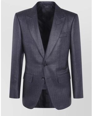 Tom Ford Herringbone Oconnor Single Breasted Suit Jacket - Blue