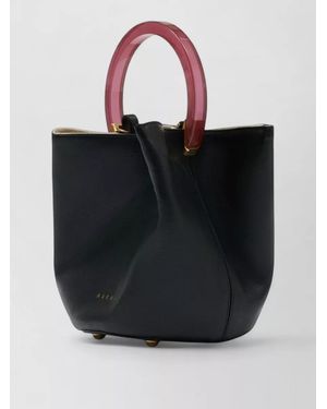 Marni Pannier Bucket Bag Leather Top Handle - Black
