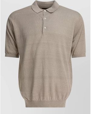 Beams Plus Hemp Polo Shirt Ribbed Collar Hem - Natural
