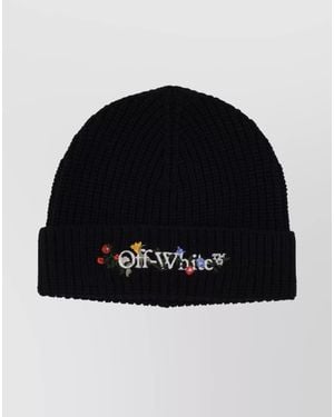 Off-White c/o Virgil Abloh Floral Beanie With Ribbed Turn-Up Brim - Black