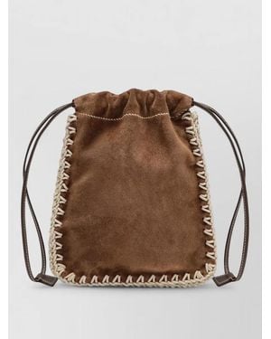 Prada Suede Backpack Braided Trim Contrast Stitching - Brown