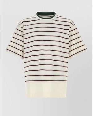 Bottega Veneta Embroidered Cotton Crew Neck Striped T-Shirt - Natural
